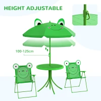 Outsunny Kids Folding Picnic Table and Chair Set Frog Pattern with Removable & Height Adjustable Sun Umbrella, Green(m-6)