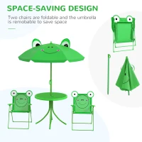 Outsunny Kids Folding Picnic Table and Chair Set Frog Pattern with Removable & Height Adjustable Sun Umbrella, Green(m-4)