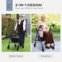 HOMCOM Adjustable Metal Rollator For The Old Foldable Drive Medical Wheelchair W/ Bag(m-5)