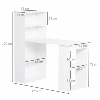 HOMCOM Bureau Kantoorbureau Computertafel, 2 planken, 5 legplanken, 120 cm x 55 cm x 120 cm, Wit(m-3)
