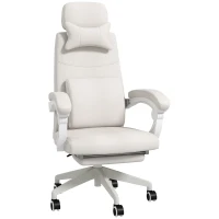 Vinsetto Linen-Look Office Chair, with 160° Reclining Back and Footrest - White(m-11)