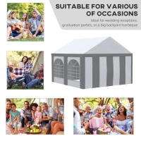 Outsunny 4 x 4m Galvanised Party Tent, Marquee Gazebo with Sides, Four Windows and Double Doors, for Parties, Wedding and Events(m-4)