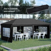 Outsunny 3 x 6m Pop-Up Gazebo, with Removable Walls - Black(m-4)