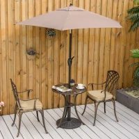 Outsunny 3 Piece Cast Aluminium Garden Bistro Set for 2 with Parasol Hole, Outdoor Coffee Table Set with Cushions - Bronze(m-10)