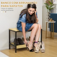 HOMCOM Móvel Cabide de Entrada 2 em 1 com Cabide de Parede e Banco Sapateira Moderno com 4 Ganchos 1 Barra e 1 Prateleira Carvalho(m-6)