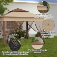 Outsunny 3 x 3(m) Pop Up Gazebo, Double-roof Garden Tent with Netting and Carry Bag, Party Event Shelter for Outdoor Patio, Khaki(m-7)