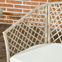 Outsunny Rattan Tuinmeubelset, 2 Stoelen en Tafel, Gehard Glas Tafelblad, PE Rattan, Zitkussens, Metalen Frame, Khaki(m-8)