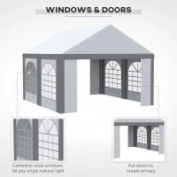 Outsunny 4 x 4m Galvanised Party Tent, Marquee Gazebo with Sides, Four Windows and Double Doors, for Parties, Wedding and Events(m-5)