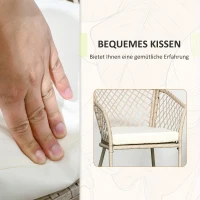 Outsunny Rattan Tuinmeubelset, 2 Stoelen en Tafel, Gehard Glas Tafelblad, PE Rattan, Zitkussens, Metalen Frame, Khaki(m-5)