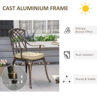 Outsunny 3 Piece Cast Aluminium Garden Bistro Set for 2 with Parasol Hole, Outdoor Coffee Table Set with Cushions - Bronze(m-6)