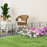 Outsunny Cercas de Jardim 205x45,5 cm Conjunto de 5 Cercas Decorativas para Jardim de Metal Barreira para Animais para Pátio Preto(m-2)