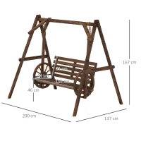 Outsunny Balancelle de jardin 2 places en bois avec accoudoirs Roues Charrette pour le jardin - dim. 200L x 137l x 167H cm(m-3)