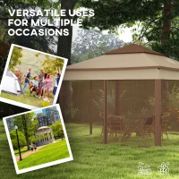 Outsunny 3 x 3(m) Pop Up Gazebo, Double-roof Garden Tent with Netting and Carry Bag, Party Event Shelter for Outdoor Patio, Khaki(m-4)