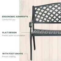 Outsunny Metal Garden Bench for Front Porch, Loveseat Like 2 Person, Armrests, Copper Color Cast Aluminum, Weaving Latticework Outdoor Furniture, Verdigris Green(m-6)