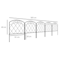 Outsunny Cercas de Jardim 305x61 cm Conjunto de 5 Cercas Decorativas para Jardim de Metal Barreira para Animais para Pátio Preto(m-3)