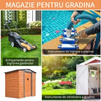 Casuta de Gradina, Suport de Unelte din Otel, Magazie cu Usi Glisante, 197.5x160x178-201 cm, Maro Efect Lemn(m-6)