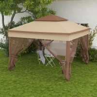 Outsunny 3 x 3(m) Pop Up Gazebo, Double-roof Garden Tent with Netting and Carry Bag, Party Event Shelter for Outdoor Patio, Khaki(m-2)