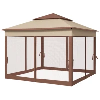 Outsunny 3 x 3(m) Pop Up Gazebo, Double-roof Garden Tent with Netting and Carry Bag, Party Event Shelter for Outdoor Patio, Khaki(m-1)