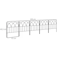 Outsunny Cercas de Jardim 205x45,5 cm Conjunto de 5 Cercas Decorativas para Jardim de Metal Barreira para Animais para Pátio Preto(m-3)