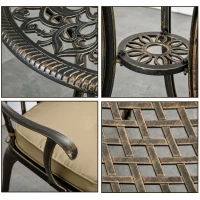 Outsunny 3 Piece Cast Aluminium Garden Bistro Set for 2 with Parasol Hole, Outdoor Coffee Table Set with Cushions - Bronze(m-7)