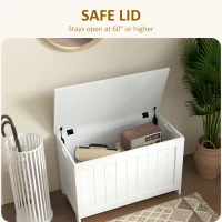 HOMCOM Storage Chest, Modern Storage Trunk with 2 Safety Hinges and Cut-out Handles, Wooden Toy Box for Living Room, Entryway, 76 x 40 x 48 cm, White(m-4)