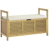 HOMCOM Banc de rangement avec compartiment caché sous assise pour entrée coussin et accoudoir 100 x 40 x 60 cm naturel(m-11)