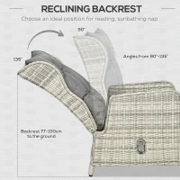 Outsunny 5 Pieces PE Rattan Garden Furniture, Outdoor Half-round Wicker Recliner Sofa Bed with Glass Top Two-tier Table and Footstools, Ready to Use, Mixed Grey(m-6)