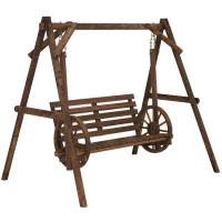 Outsunny Balancelle de jardin 2 places en bois avec accoudoirs Roues Charrette pour le jardin - dim. 200L x 137l x 167H cm(m-10)