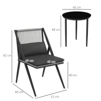 Outsunny Salon de jardin 2 personnes 3 pièces 2 fauteuils avec coussins + table basse plateau verre trempé cadre en aluminium(m-3)
