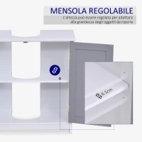 kleankin Mobile Sottolavabo a 2 Ante con Ripiano Regolabile, Armadietto Bagno Salvaspazio con Intaglio a U, 60x30x60 cm, Bianco e Grigio(m-5)