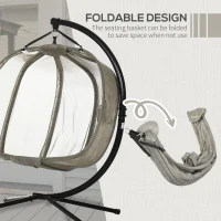 Outsunny Double Hanging Egg Chair 2 Seaters Texteline Swing Hammock Chair with Stand, Cushion and Folding Design, for Indoor and Outdoor, Brown(m-6)