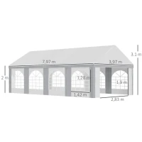 Outsunny 8 x 4m Galvanised Party Tent, Marquee Gazebo with Sides, Eight Windows and Double Doors, for Parties, Wedding and Events(m-3)