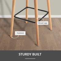 HOMCOM Set of 2 Bar Stools Modern Upholstered Seat Bar Chairs w/ Metal Frame, Solid Wood Legs Living Room Dining Room Fabric Furniture - Grey(m-5)