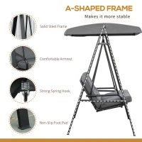 Outsunny 2 Seater Garden Swing Chair Outdoor Hammock Bench with Steel Frame Adjustable Tilting Canopy for Patio, Grey(m-6)