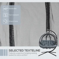 Outsunny Double Hanging Egg Chair 2 Seaters Texteline Swing Hammock Chair with Stand, Cushion and Folding Design, for Indoor and Outdoor, Grey(m-4)