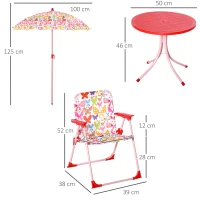 Outsunny Kids Folding Picnic Table Chair Set Color Stripes Outdoor w/ Parasol(m-3)