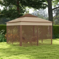 Outsunny 3 x 3(m) Pop Up Gazebo, Double-roof Garden Tent with Netting and Carry Bag, Party Event Shelter for Outdoor Patio, Khaki(m-10)