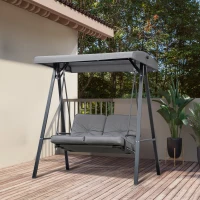 Outsunny 2 Seater Garden Swing Chair Outdoor Hammock Bench with Steel Frame Adjustable Tilting Canopy for Patio, Grey(m-10)