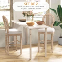HOMCOM Lot de 2 chaises de bar médaillon Style Louis XVI bois massif sculpté patiné aspect lin 48 x 56 x 118 cm crème(m-4)