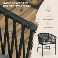 Outsunny Set van 2 Buitenkrukken, Boho-Design, Zit- en Rugkussens, Comfortabele Zitting, Metalen Frame, Donkergrijs(m-6)