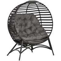 Outsunny Egg Chair with Soft Cushion, Steel Frame and Side Pocket, Garden Patio Basket Chair for Indoor, Outdoor, Brown(m-1)