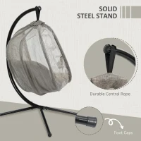 Outsunny Hanging Egg Chair, Folding Texteline Swing Hammock with Side Pocket, Cushion and Stand for Indoor Outdoor, Patio Garden Furniture, Khaki(m-6)