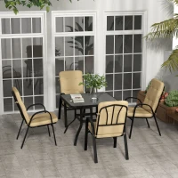 Outsunny 5 Pieces Outdoor Square Garden Dining Set w/ Tempered Glass Dining Table 4 Cushioned Armchairs, Umbrella Hole, Beige(m-2)