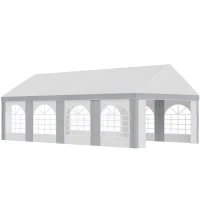 Outsunny 8 x 4m Galvanised Party Tent, Marquee Gazebo with Sides, Eight Windows and Double Doors, for Parties, Wedding and Events(m-1)