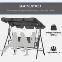 Outsunny 3-person Outdoor PE Rattan Swing Chair, Patio Wicker Hanging Swing Bench with Steel Frame Stand & Adjustable Canopy, Grey(m-5)