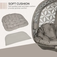 Outsunny Outdoor Double Hanging Chair, Swing Chair with Metal Stand, Thick Padded Cushion, Foldable Basket and Cup Holders, for Indoor and Outdoor, Sand Brown(m-6)