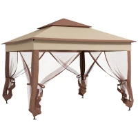 Outsunny 3 x 3(m) Pop Up Gazebo, Double-roof Garden Tent with Netting and Carry Bag, Party Event Shelter for Outdoor Patio, Khaki(m-11)