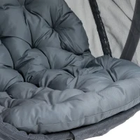 Outsunny Hanging Egg Chair, Folding Texteline Swing Hammock with Side Pocket, Cushion and Stand for Indoor Outdoor, Patio Garden Furniture, Grey(m-9)