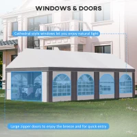 Outsunny 8 x 4m Galvanised Party Tent, Marquee Gazebo with Sides, Eight Windows and Double Doors, for Parties, Wedding and Events(m-5)