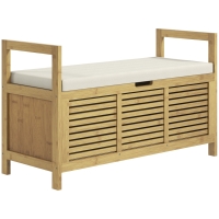 HOMCOM Banc de rangement avec compartiment caché sous assise pour entrée coussin et accoudoir 100 x 40 x 60 cm naturel